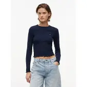 Tommy Hilfiger Paita 'Ruffle Slim Long Sleeve' laivastonsininen
