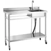 Hobby Hall Apukeittiön allas, 120x50x105,5 cm, ruostumaton teräs