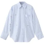 Mango Striped Shirt With Rhinestone Detail - Blue - M