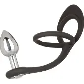 California exotic novelties Star Fucker - Pieni anustappi penis-kivesrenkaalla, metallinen, hopean värinen