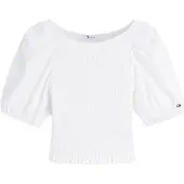 Tommy Hilfiger Pusero 'Smock Slim Short Sleeve Blouse' valkoinen