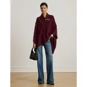 Ralph Lauren Buckle-Trim Wool-Blend Sweater Poncho - Burgundy - S/M