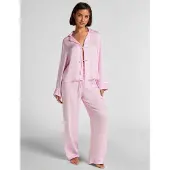 Hunkemoller Pj Ls Tie Woven Monchou - Pink - S