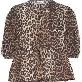 Ganni Printed Cotton Poplin Peplum Blouse - Brown - 34