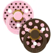 BIBS Studio Colour Polka Tutti 2-pack Lateksi Koko 1, Baby Pink/Mocha