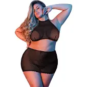 Erotic Treasure - Polka Dot Mesh Halter & Skirt Set, QS