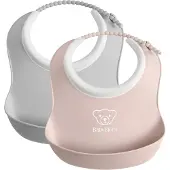BabyBjörn Ruokalappusetti 2-Pack, Harmaa/Vaaleanpunainen