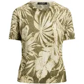 Ralph Lauren Palm-Frond-Print Short-Sleeve Sweater - Green - M
