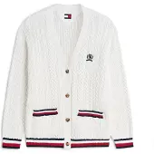 Tommy Hilfiger Neuletakki 'Global Stripe Oversized Cable' punainen / musta / valkoinen