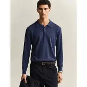 Gant Slub Cotton Linen Polo - Navy - L