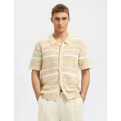 Selected Homme Slhpalo Ss Knit Crochet Polo Cardigan - Beige - L