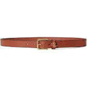 Ralph Lauren Logo-Keeper Leather Skinny Belt - Coral - S