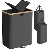 Songmics Pyykkikori, 52x38.5x75 cm, liuskekivi harmaa-luonnon beige