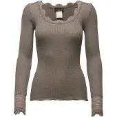 Rosemunde Rwbenita Silk Ls O-Neck Lace T-Shir - Brown - XS