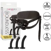 California exotic novelties Boundless - Strap-on-setti, säädettävä, monipuolinen, silikoniset dildot, musta