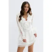 Gina Tricot Long Sleeve Frill Mini Dress - White - 34
