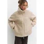 Gina Tricot Pile Zip Jacket - Cream - XL