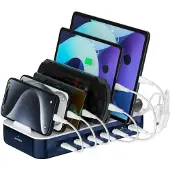 4smarts – Charging station Team 100W, 1x USB-A port, 5x USB-C ports, includes 6 cables, navy (541279)