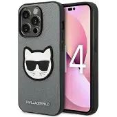 Karl Lagerfeld iPhone 14 Pro -kotelo Saffiano Choupette -päänkoriste, hopea