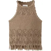 Mango Crochet Top With Fringe Detail - Brown - 7-8