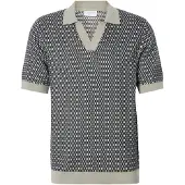 Lindbergh Jacquard S/S V-Neck Polo - Khaki green - S