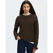 Selected Slflulu Ls Knit Frill Cuff O-Neck Noos - Brown - XXL