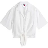 Tommy Hilfiger Pusero 'Crinkle Front Short Sleeve' valkoinen