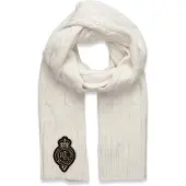 Ralph Lauren Crest-Patch Cable-Knit Scarf - White - ONE SIZE