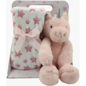 CarloBaby Fleeceviltti + Pehmolelu Unicorn, Vaaleanpunainen