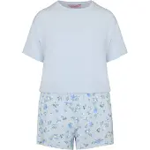 Hunkemoller Pyjamashortsit 'Daisy' pastellinsininen / vaaleansininen / vihreä / valkoinen