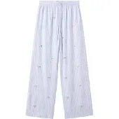 Mango Striped Trousers With Bead Detailing - Blue - M