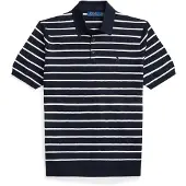 Ralph Lauren Striped Cotton Polo-Collar Sweater - Navy - L