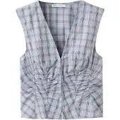 Mango Ruched Detail Striped Blouse - Blue - L