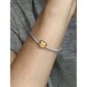 Pandora Silver Bracelet With Heart-Shaped 14K Gold-Plated Clasp - Silver - 20 CM