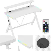 Huzaro Hero 1.9 rgb white pelipöytä 120 cm – valkoinen, LED-valoilla ja hyllyllä