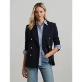 Ralph Lauren Double-Breasted Wool Crepe Blazer - Navy - 40