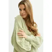 Gina Tricot Chunky Knitted Cardigan - Green - M