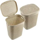 Kadax Pyykkikori pyykille kannella, iso säiliö, 55L, beige