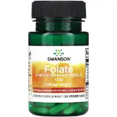 Swanson Health , Folaatti, 5-Metyylitetradehydrofoliini Hapettumaton, 800 mcg, 30 Veggie Kapseli