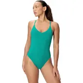 Speedo Solid V-Neck Swimsuit - Green - XS