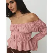 Laagam Sadie Pink Linen Ruched Blouse - Pink - M