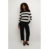 Kaffe Kalizza Striped Knit Pullover - Black - L