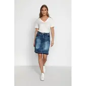 Cream Patched Denim Skirt - Blue - 34