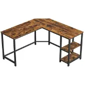 Songmics Tietokonepöytä 138x138x76 cm Ruskea ja Musta Teräs