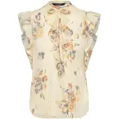 Ralph Lauren Floral Pintucked Tie-Neck Blouse - Cream - S