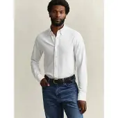 Gant for man. 3250271 White elastic piqué knit Regular Fit shirt (XL), Casual, Cotton, Long sleeve