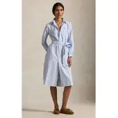 Ralph Lauren Striped Cotton Oxford Belted Shirtdress - Blue - 32