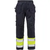 Fristads Palosuojatut High Vis rakentajan housut lk 1 2586 FLAM Huomiokeltainen/Laivastonsininen D108