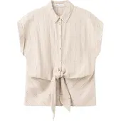 Mango Linen Pinstripe Shirt - Brown - S