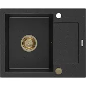 Mexen Enzo 1-allasgranitaaltaallinen tiskiallas valutustelineellä 576 x 465 mm, musta/hopean metalliväri, kultainen sihteri